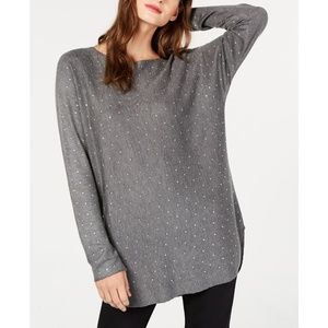 INC Petite Allover Rhinestone Shirt, Medium